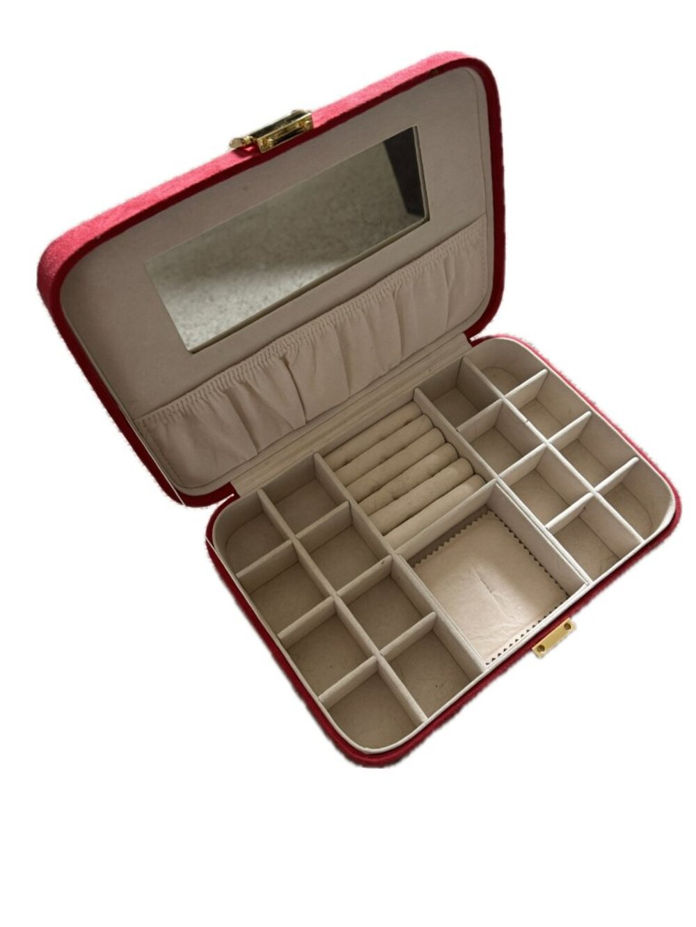 Red Suedelike Covered Jewlry Box 10" x 7" with 16 compartment plus ring area